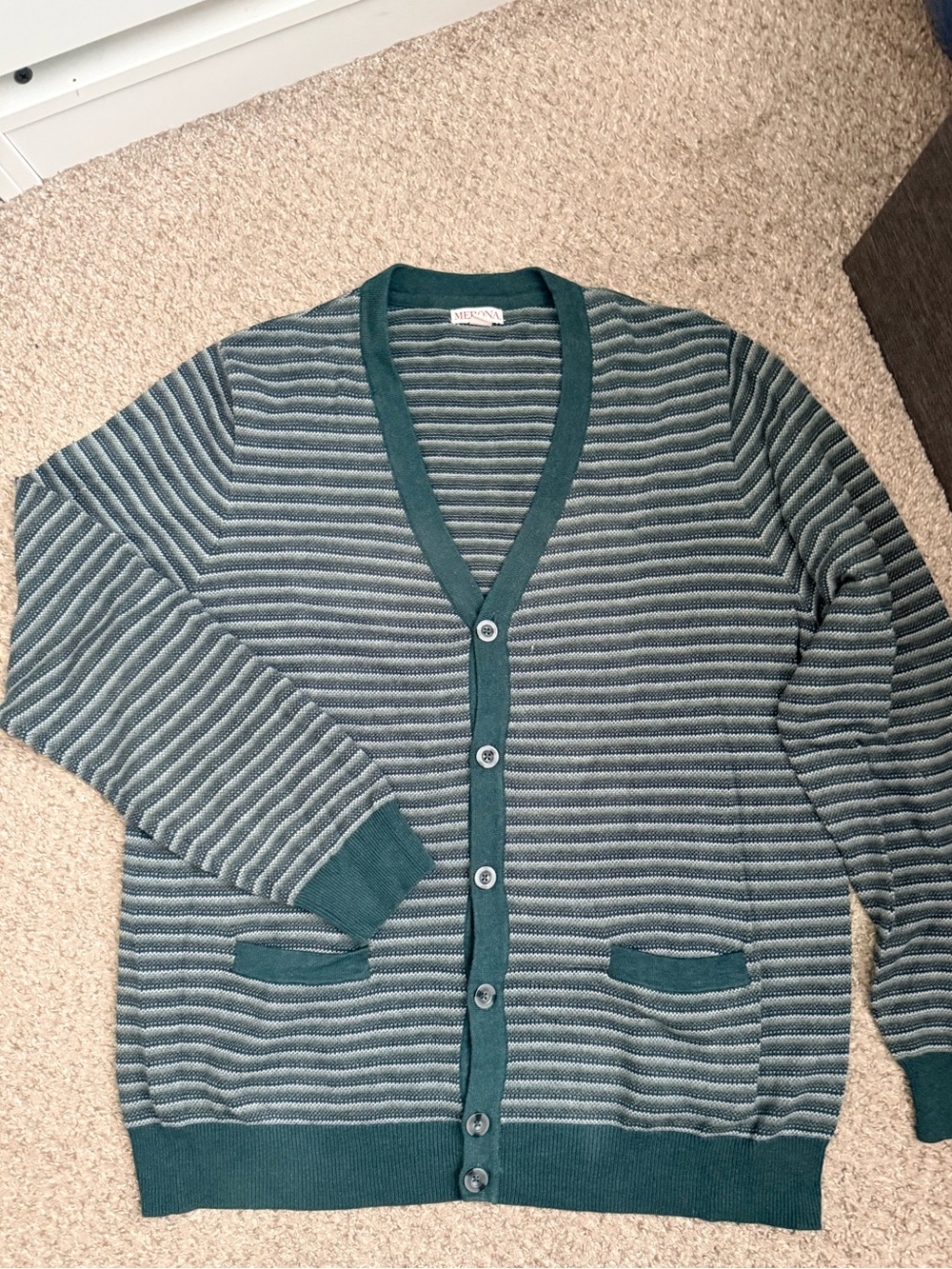 Merona Teal and Gray Striped V-Neck Cardigan